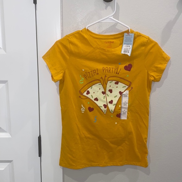 Cat & Jack Other - New Girls Cat & Jack Size L Large 10 12 Tee T- Shirt “Pizza Party” Glitter NWT